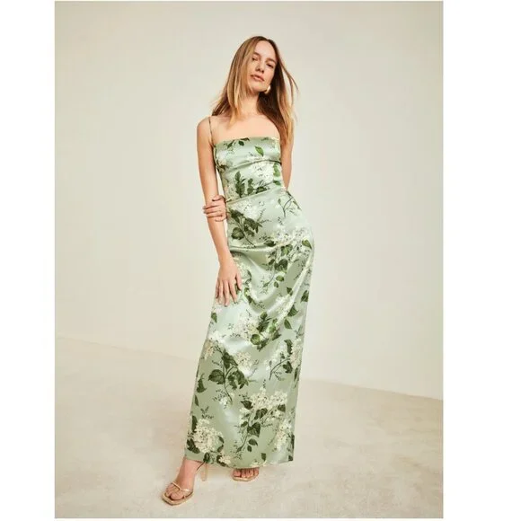 Reformation Frankie Silk Dress - Tea Garden - Picture 2 of 16